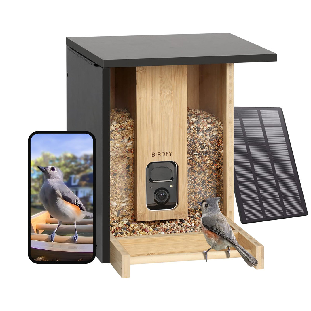 Birdfy Smart Bird Feeder Camera Solar Powered, Auto Capture Birds & Notify in Time, Bamboo Wood Bird Feeder Camera (Lite)